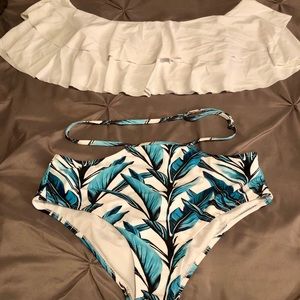 High wasted off shoulder ruffle top bathing suit